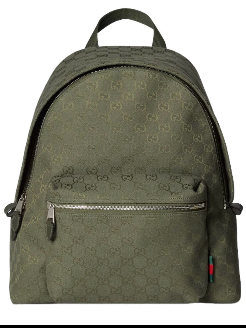 Gucci Olive Green GG Monogram Canvas Backpack with Front Zip Pocket